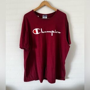 Men’s Champion Short-Sleeve Logo Tee in Burgundy with White Accent